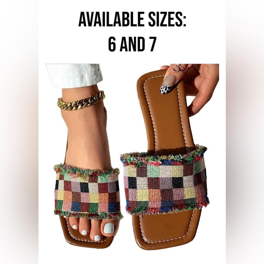 Leather Sole Colorblock Plaid Pattern Slides